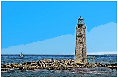 Graves Lighthouse on Rocky Ledge in Massachusetts- Digi Paint